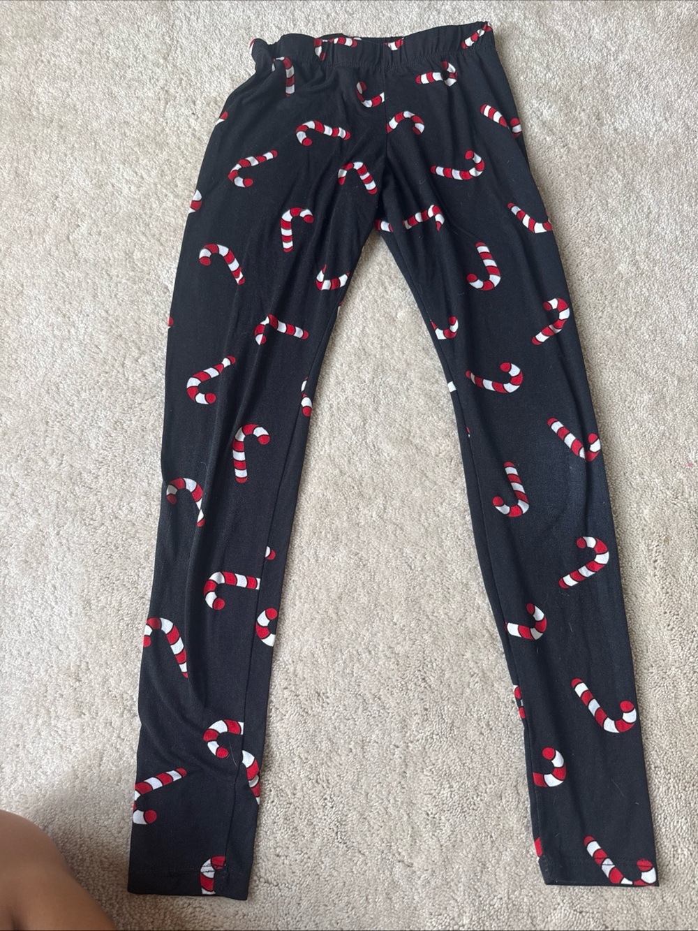 Women’s Black Leggings with Red & White Candy Cane Pattern